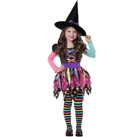 Girls MISS MATCH WITCH Halloween Costume Size Sm 6/6X Tutu Dress Tights Hat NIP - Picture 1 of 6